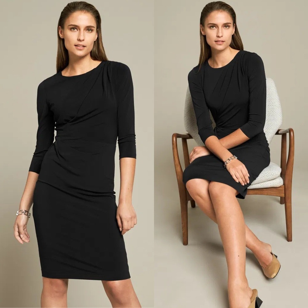 The Fold Black‎ Clifton Dress Ruched Front Asymmetric Stretch